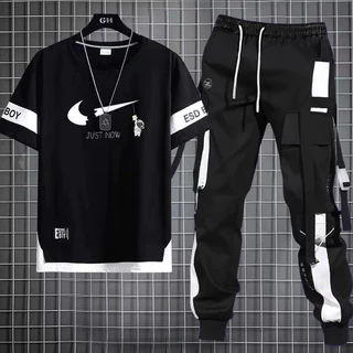 Conjunto Masculino + Camisa De Manga Curta Masculina + Calça De Trabalho Hip Hop Jogger