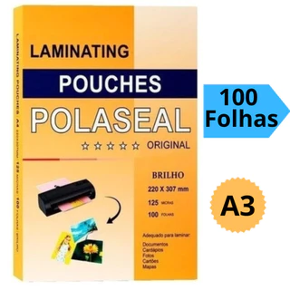 Polaseal Plástico A3 100 Folhas Plástico Para Plastificação 0,05 Com Brilho 125 Micras