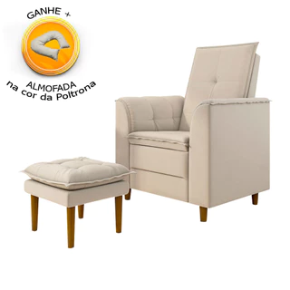 Poltrona de Amamentação Quarto Infantil com Puff Kate Suede Bege + Binde Amofada