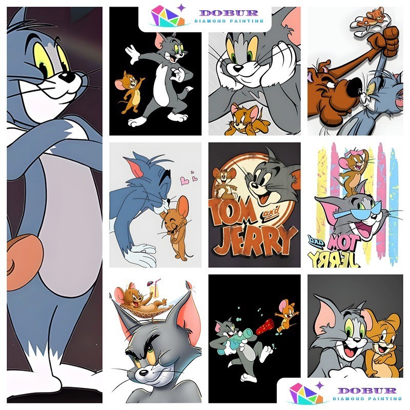 DOBUR | Conjunto De Pintura Com Diamante Tom E Jerry/Cat Mouse 5D DIY Round/Square Full Drill Canvas Número De Artesanato Decoração De Parede Doméstica