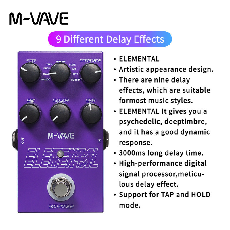 M-vave Elemental Pedal De Atraso Digital , 9 Efeitos Diferentes , Suporte Para TAP E Modo HOLD , De Guitarra
