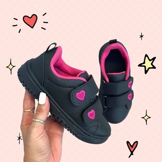 Tênis Infantil Feminino Escolar Costurado Love Calce Rápido e Prático
