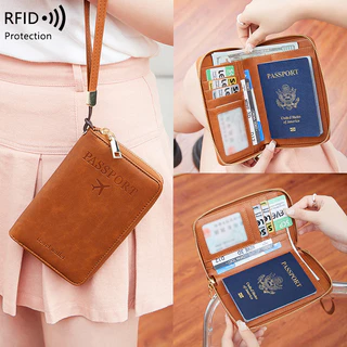 Nova bolsa para documentos Porta-passaporte com escova Anti-roubo Porta-passaporte RFID Porta-passaporte com zíper Porta-passaporte de viagem Multifuncional