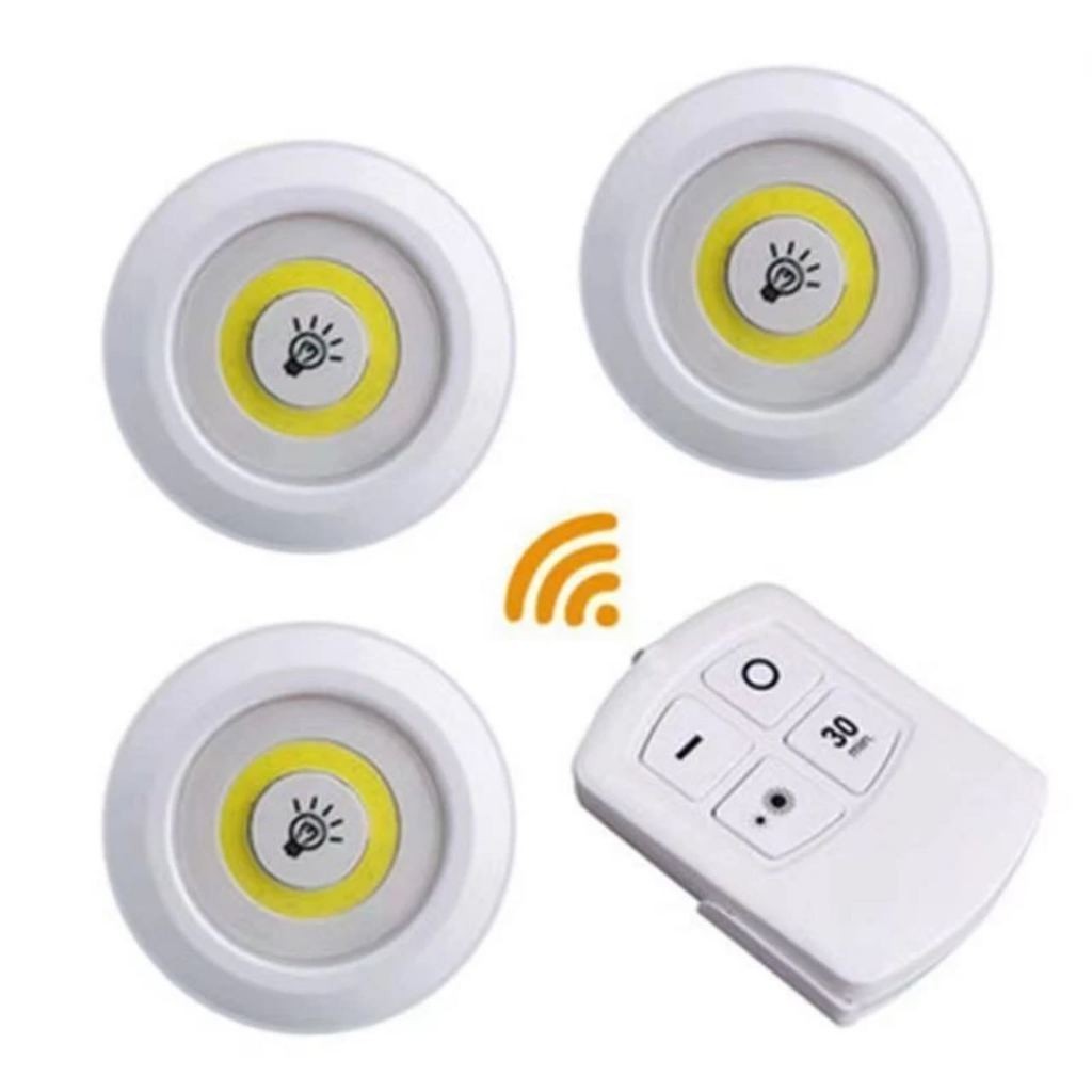 Luminária Kit 3 Lâmpada Led Spot Sem Fio Controle Remoto Lâmpada Led Sem Fio | Shopee Brasil