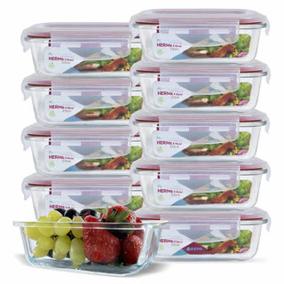 Kit 10 Potes Herméticos de Vidro 640ml com Tampa 4 Travas | Marmita | Alimentos Fit | Mantimentos