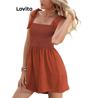 Lovito Macacão Casual Liso Com Amarração Para Mulheres LNE31146 (Sequoia/Verde Claro)
