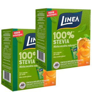 KIT 2 Adoçante Em Pó 100% Stévia Caixa 25g 50 Saches - Linea