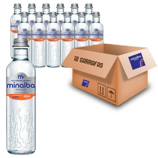 Kit c/ 12und Água Mineral c/ Gás PREMIUM MINALBA Vidro 300ml
