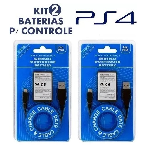 Kit 2 Baterias 2000mah + Cabo Usb P/ Controle Ps4
