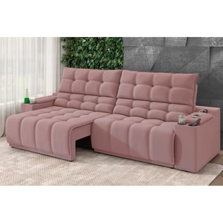 Sofá Connect Premium 2,30m Assento Retrátil/Reclinável com porta copos e entrada USB Suede Nude em Oferta na Shopee