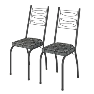 Conjunto Com 2 Cadeiras Tubular Isis Preto Fosco Assento Mosaico Artefamol