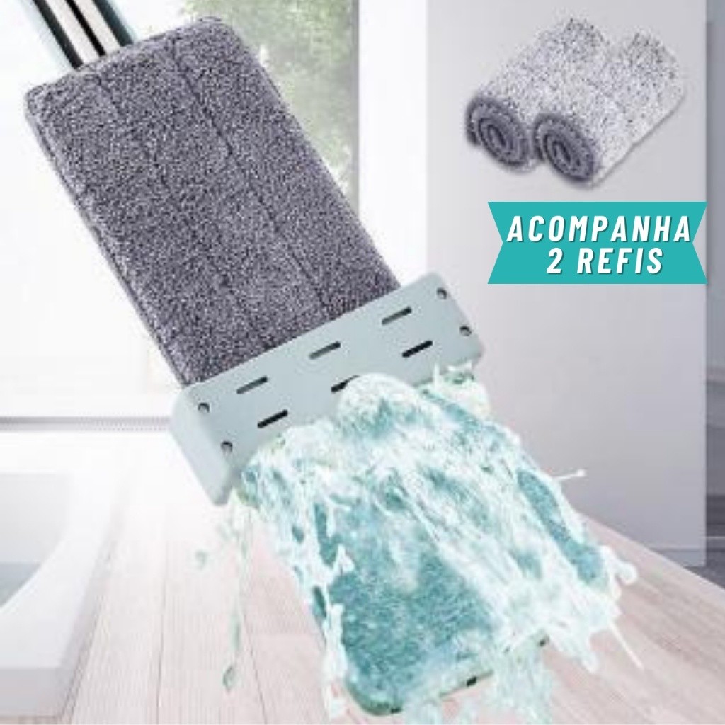 Mop Rodo Inteligente Esfregão 360º graus Flexível Limpa Fácil c/ 2 Refil Alta Absorção
