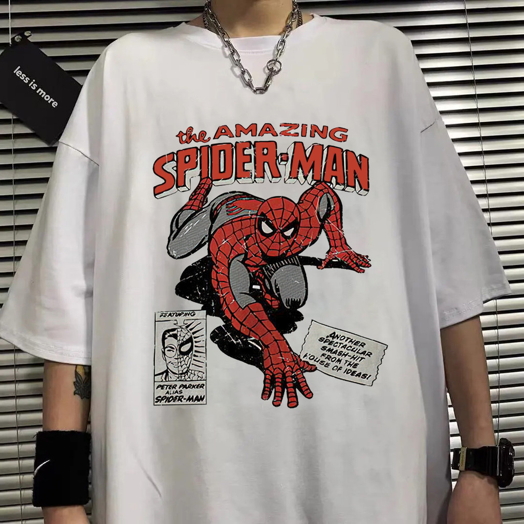 Disney Marvel Homem-Aranha Retro Colagem De Quadrinhos Mulher Camisetas De Manga Curta Algodão Puro Idéia De Presente 