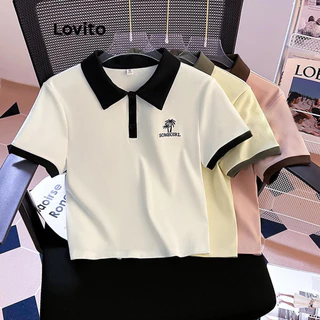 Lovito Camiseta feminina casual com padrão de plantas coloridas LNE53448