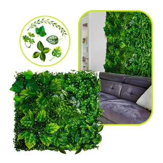 Placa de Grama Planta Artificial Grande 50x50 Mix de Folhas Jardim Vertical Muro Inglês Decoração