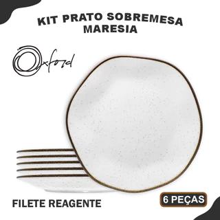 Aparelho de Jantar Jogo de Pratos Sobremesa 21,5 Oxford Maresia Porcelana Decorada 6 Peças