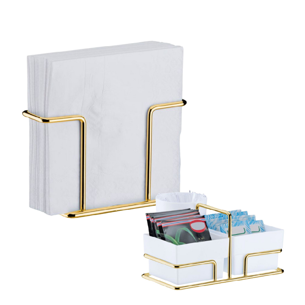 Porta Saches Palitos Porta Suporte Guardanapo Aço Inox Dourado
