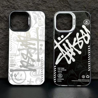 Marcas Da Moda Graffiti Case Para iPhone 16 15 14 13 12 11 Pro Max XR X XS 7 8 Plus SE2 Legal Criativo Luxo IMD Chapeamento Metal Capa Dura À Prova De Choque