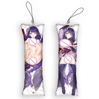 Chaveiro Genshin Impacto Anime Mini Dakimakura 2 Lados Pequeno Travesseiro Pingente Presente Giro Raiden Shogun Porta-Chaves Saco Pendurado Ornamento
