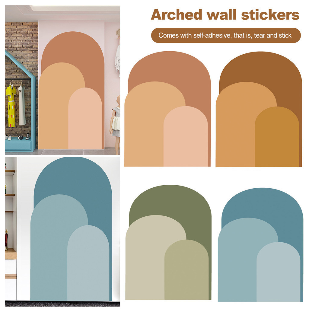 HJw_ Wall Autocolante Estilo Boho Casca De Arco E Bastão Removível Em PVC Para Sala De Estar Mural Decalque Casa