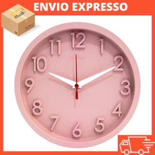 Relógio de Parede Redondo Ponteiro 3D Rosa Silencioso Decoração