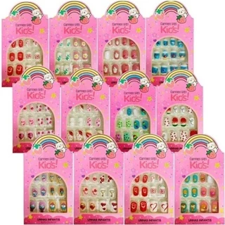 Kit 144 Unhas Postiça Infantil 12 Caixas （1caixa com 12 unhas）Contém Comprimidos de cola sólida em Oferta na Shopee