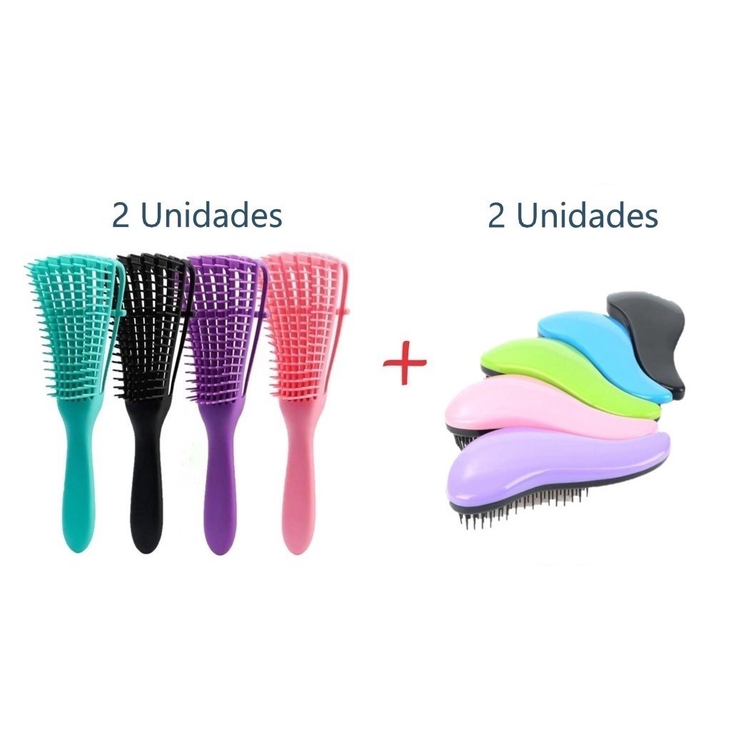 KIT COM 2 Escova Polvo Pente de Cabelo Para Definir Cachos Fácil ...