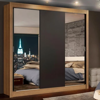 Guarda-Roupa Casal Madesa Lyon 3 Portas de Correr com Espelhos 2 Gavetas em Oferta na Shopee