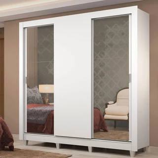Guarda-Roupa Casal Madesa Lyon Plus 3 Portas de Correr com Espelhos 4 Gavetas com Pés em Oferta na Shopee