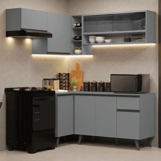Armário de Cozinha Completa de Canto 325cm Cinza Nice Madesa 04 em Oferta na Shopee
