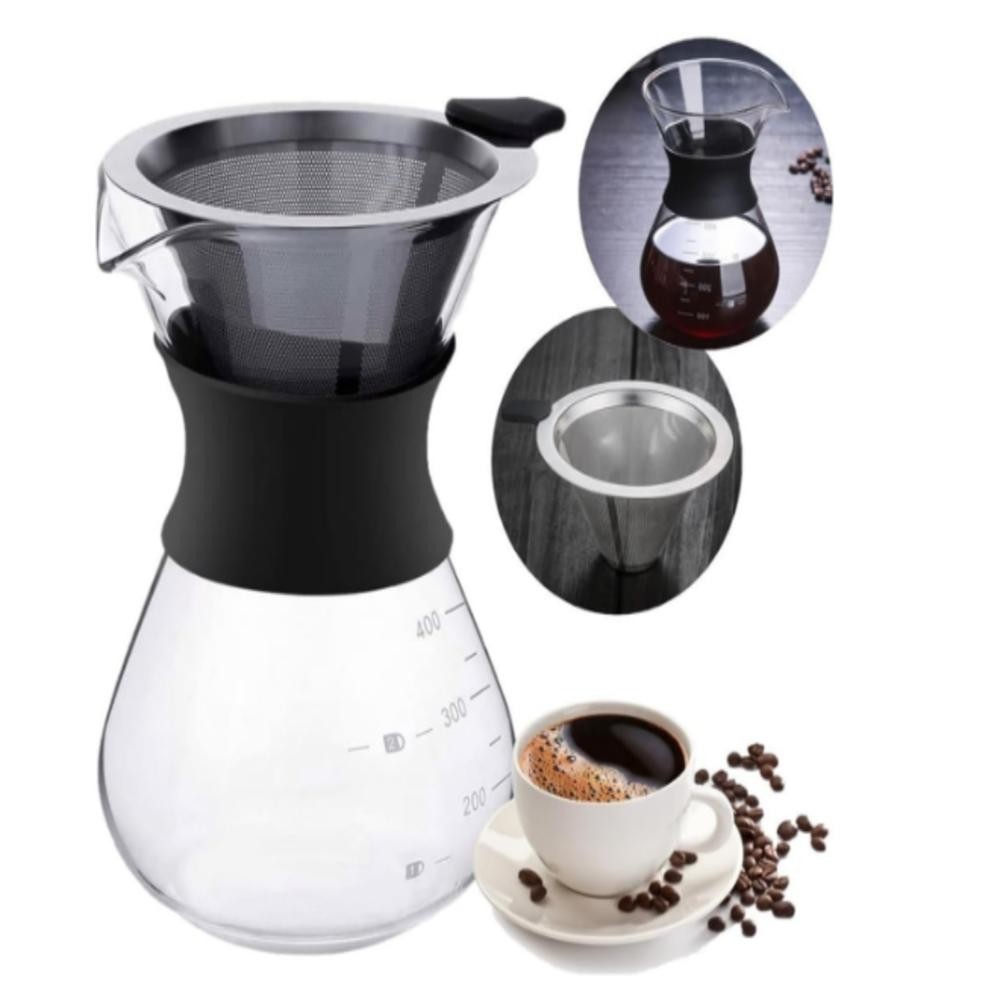 Cafeteira Vidro Com Coador Inox Filtro Passador Café 400ml Bule Jarra ...
