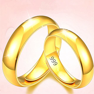 Anel de Areia Ouro Brilhante Anel Liso Anel Fêmea Abertura Ajustável Longo Não Desbotante 999 Anel de Aço Anel Fêmea Macho