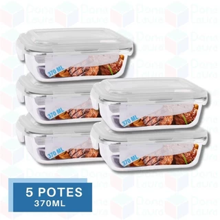 Conjunto 5 Potes Vidro Hermético Mantimentos Marmita 370ml