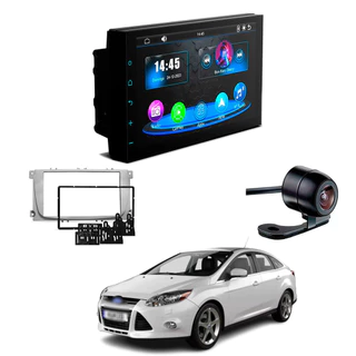 Kit Central Multimídia CarPlay Android Aut Faaftech 7" + Câmera de Ré Borboleta + Moldura Focus 2009 2010 2011 2012 2013