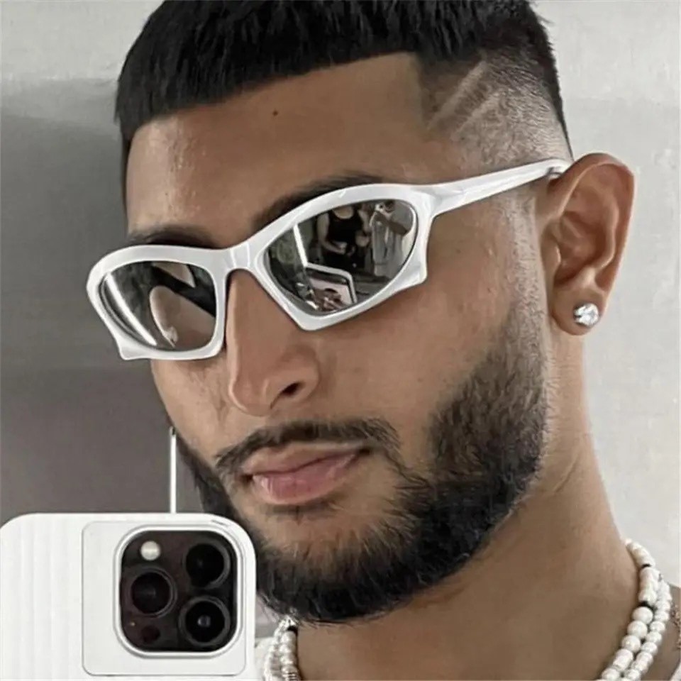 Óculos De Sol Y2K Balenciaga Rapper Futurista Espelhado Óculos De Sol Y2K Balenciaga Rapper Futurista Espelhado
