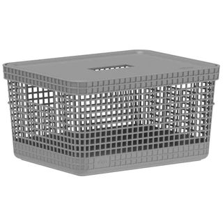 Cesto 8L Organizador Multiuso OU Grid Cinza com Tampa