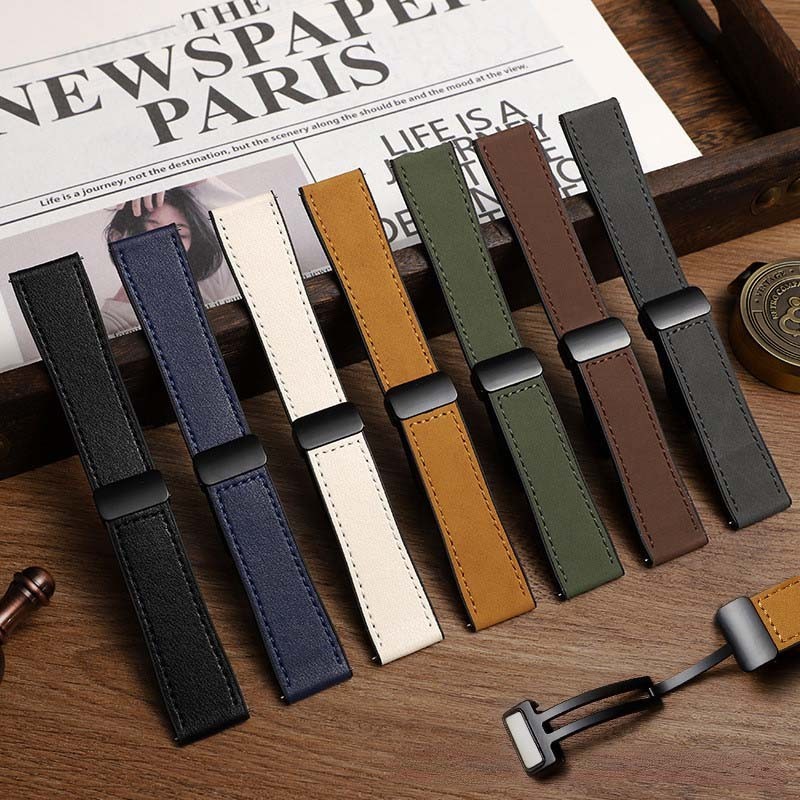 Fivela Magnética De Couro Pulseira Silicone Para Relógio Samsung Galaxy 6 5 Pro Smartwatch Inteligente Universal Relógios Homens Mulheres Casuais Acessórios