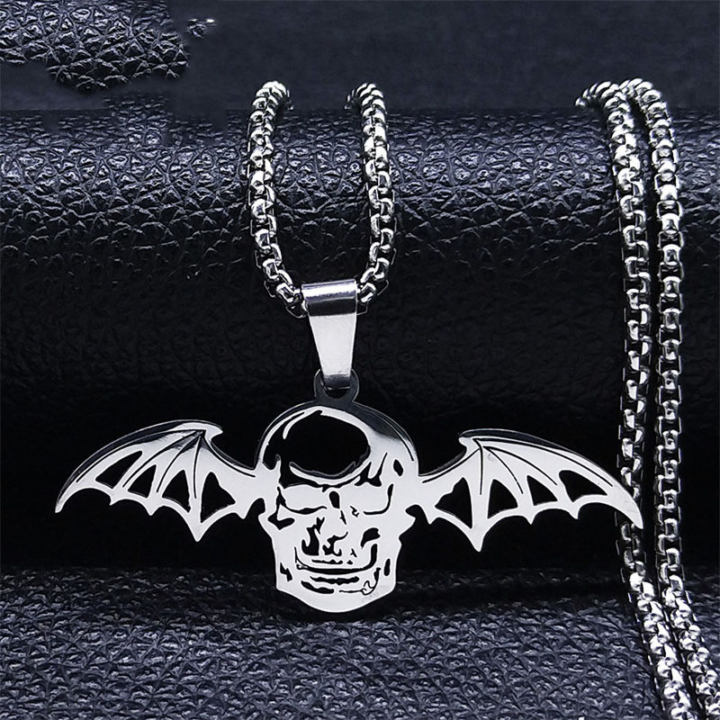 Pingente De Asas De Morcego Gótico Estilo Punk Vampiro Crânio De Aço Inoxidável Colares De Corrente Jóias De Halloween