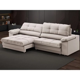 Sofá com Carregador USB Retrátil Reclinável Monaco 2,90m Velosuede Areia - NETSOFAS
