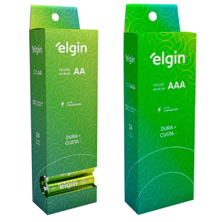 24 Pilhas Elgin Alcalina AA Comum ou AAA Palito Tubo Com 24 Unidades