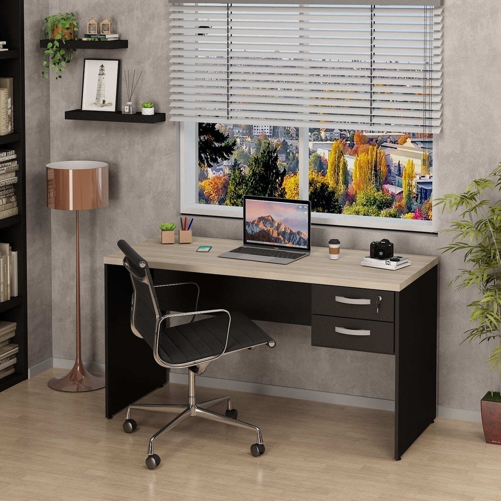 Mesa De Escritório Escrivaninha 140x60cm com Gaveta Carvalho | Shopee ...