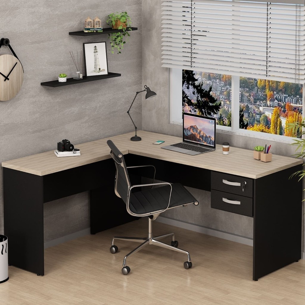 Mesa De Escritório em L 160x150cm com Gaveta