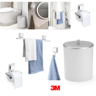 kit Lixeira Toalheiro Gancho Suporte Papel Higiênico Banheiro Lavabo Dupla Face 3M Sem Furos Arthi