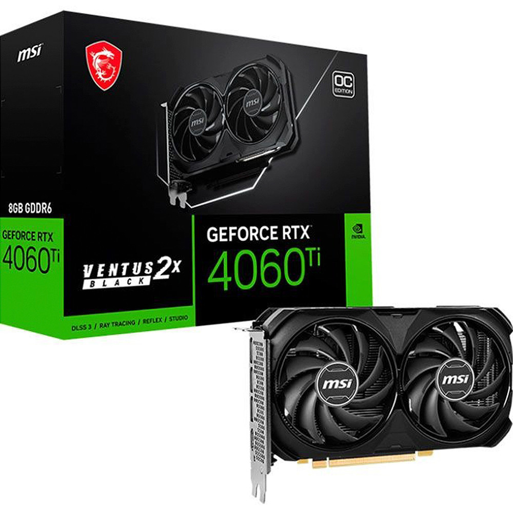 Placa de Vídeo MSI GeForce RTX 4060 TI Ventus Black OC 8GB GDDR6 128bits