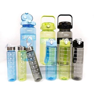 Garrafa De Agua Kit 2Litros + 700ML + 300ML Squeez Colorido Com Ddesivo 3D + 2D