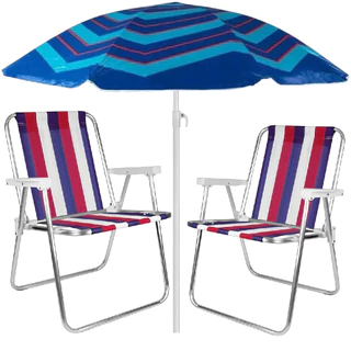 Kit 2 Cadeiras de Praia e 1 Guarda Sol Completo Para Seu Momento Lazer