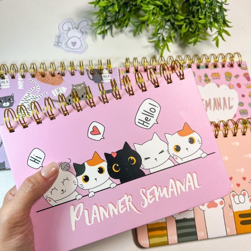 Planner Semanal Permanente Estampas Gatinhos - Pequeno 52Fls - 猫本