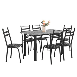Conjunto De Mesa Itália Com 6 Cadeiras 1,40m Preto/Floral Granito Artefamol