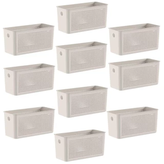 10x Cesto 4,2L Organizador OU Flow Bege 12cm x 13cm x 27cm