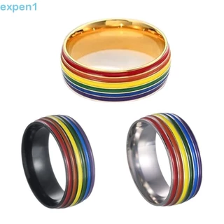 Expensão Anéis Arco-Íris Multicoloridos , De Casal Unisexo De Listras De Aço Inoxidável , Esmalte Personalizado Faixas De Dedos Espessos E Planos Homens